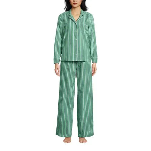 Women's Cotton Poplin 2 Piece Pajama Set - Long Sleeve Top and Pants