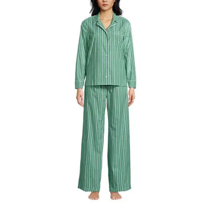 Women's Cotton Poplin 2 Piece Pajama Set - Long Sleeve Top and Pants