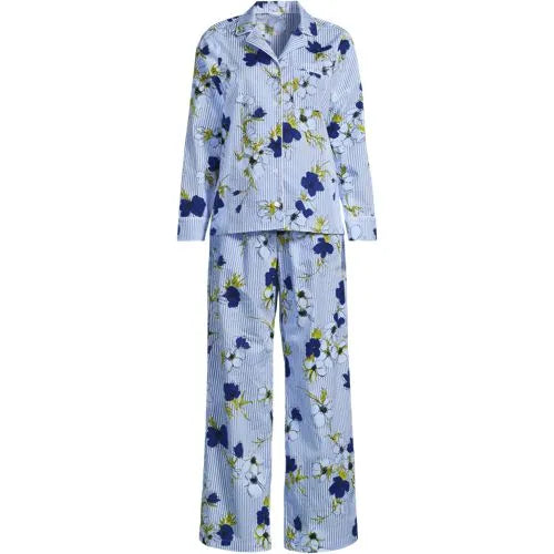 Women's Cotton Poplin 2 Piece Pajama Set - Long Sleeve Top and Pants