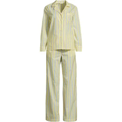 Women's Cotton Poplin 2 Piece Pajama Set - Long Sleeve Top and Pants