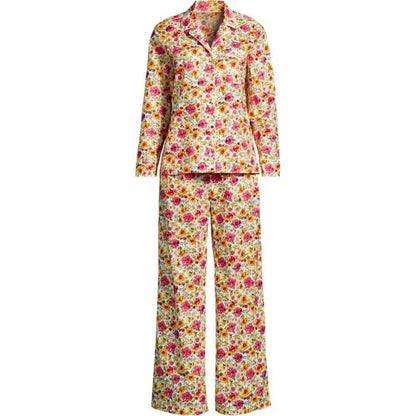 Women's Cotton Poplin 2 Piece Pajama Set - Long Sleeve Top and Pants