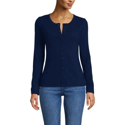 Women's Long Sleeve Micro Rib Button Through Cardigan
