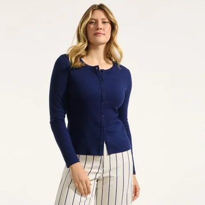 Women's Long Sleeve Micro Rib Button Through Cardigan