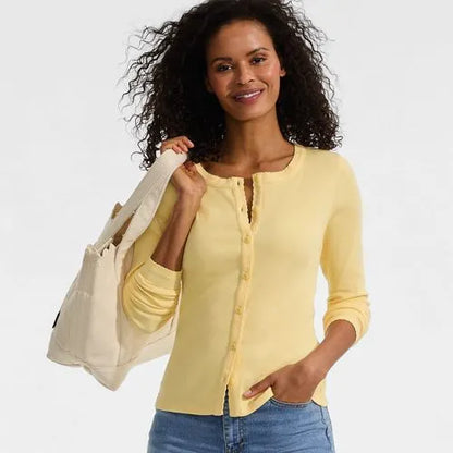 Women's Long Sleeve Micro Rib Button Through Cardigan
