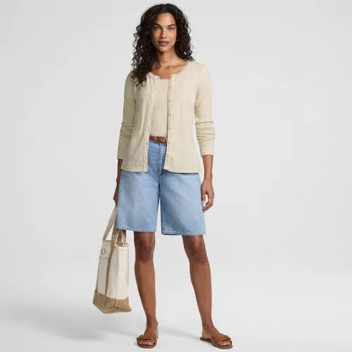 Women's Long Sleeve Micro Rib Button Through Cardigan