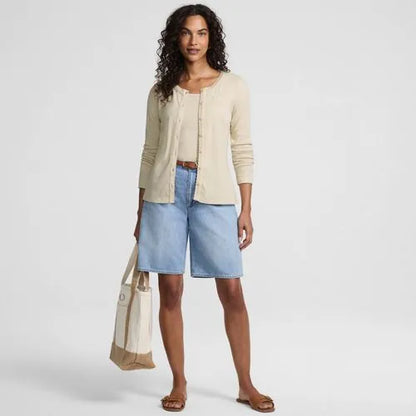 Women's Long Sleeve Micro Rib Button Through Cardigan