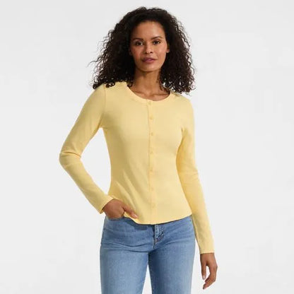 Women's Long Sleeve Micro Rib Button Through Cardigan