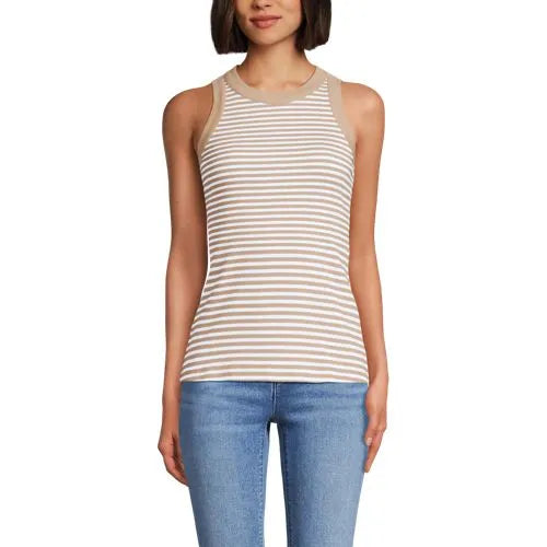 Women's Petite Micro Rib Crew Neck Tank