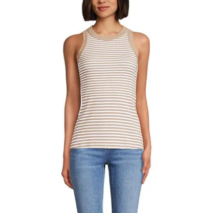 Women's Petite Micro Rib Crew Neck Tank