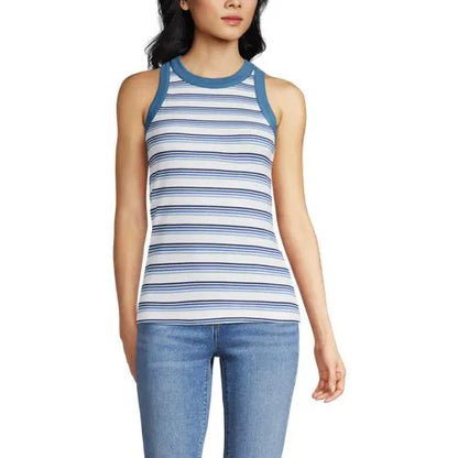 Women's Petite Micro Rib Crew Neck Tank