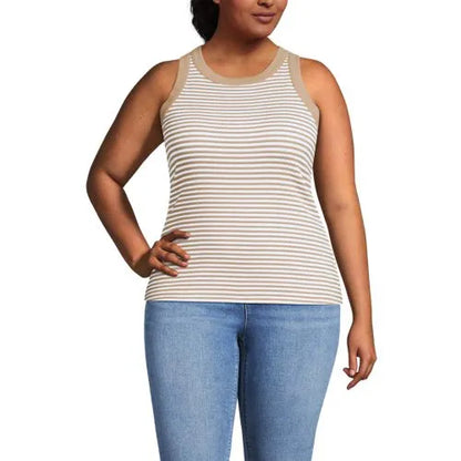 Women's Petite Micro Rib Crew Neck Tank