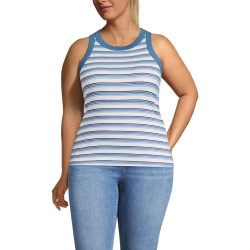 Women's Petite Micro Rib Crew Neck Tank