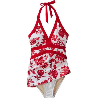 Womens V-neck Halter Mini Swim Dress