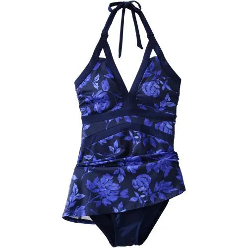 Womens V-neck Halter Mini Swim Dress