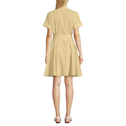 Women's Linen Blend Button Front Dress with Godets
