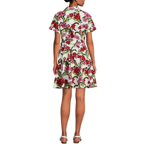 Women's Linen Blend Button Front Dress with Godets
