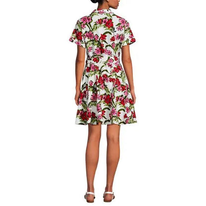 Women's Linen Blend Button Front Dress with Godets