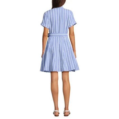 Women's Linen Blend Button Front Dress with Godets