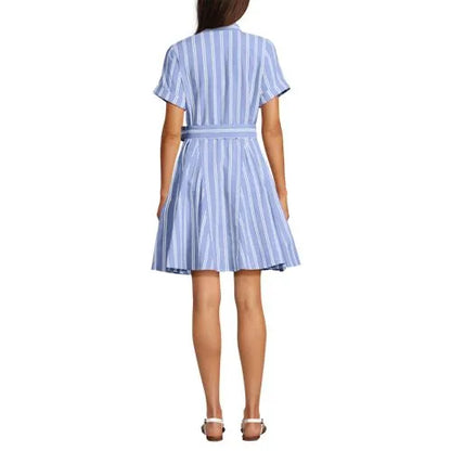 Women's Linen Blend Button Front Dress with Godets