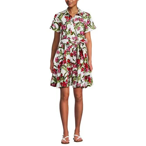 Women's Linen Blend Button Front Dress with Godets