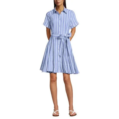 Women's Linen Blend Button Front Dress with Godets