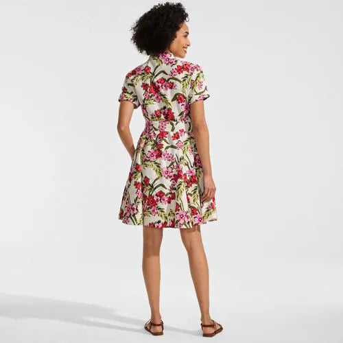 Women's Linen Blend Button Front Dress with Godets
