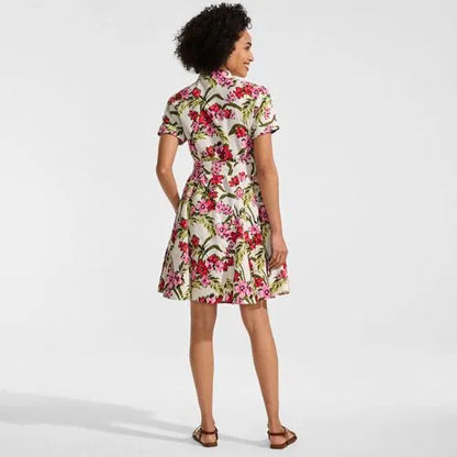 Women's Linen Blend Button Front Dress with Godets