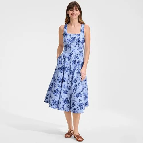 Women's Princess Seamed Cotton Poplin Midi Dress