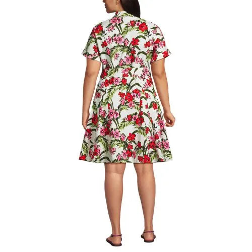 Women's Linen Blend Button Front Dress with Godets