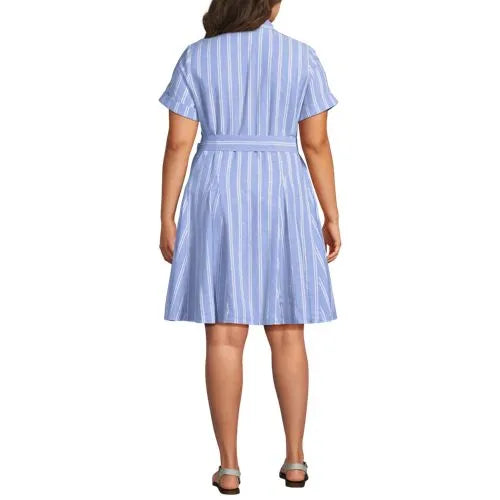 Women's Linen Blend Button Front Dress with Godets
