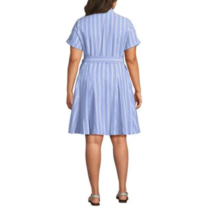 Women's Linen Blend Button Front Dress with Godets