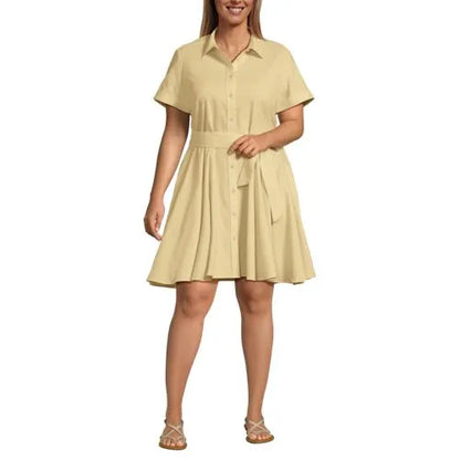 Women's Linen Blend Button Front Dress with Godets
