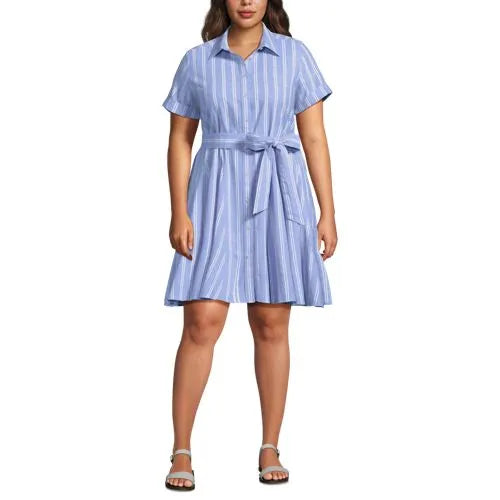 Women's Linen Blend Button Front Dress with Godets