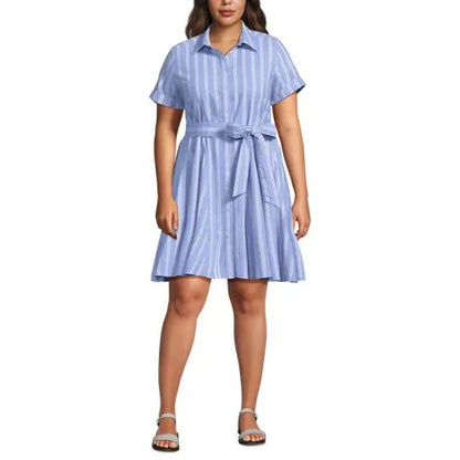 Women's Linen Blend Button Front Dress with Godets