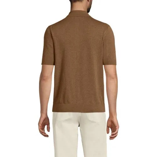Men's Short Sleeve Vertical Rib Button Down Sweater Polo