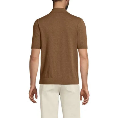 Men's Short Sleeve Vertical Rib Button Down Sweater Polo