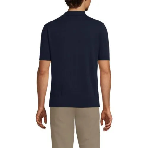 Men's Short Sleeve Vertical Rib Button Down Sweater Polo