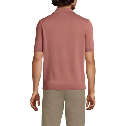 Men's Short Sleeve Vertical Rib Button Down Sweater Polo