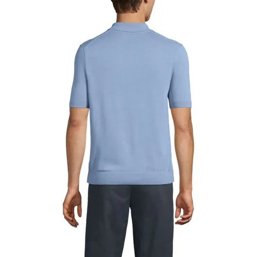 Men's Short Sleeve Vertical Rib Button Down Sweater Polo