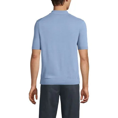 Men's Short Sleeve Vertical Rib Button Down Sweater Polo