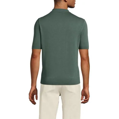 Men's Short Sleeve Vertical Rib Button Down Sweater Polo