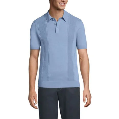 Men's Short Sleeve Vertical Rib Button Down Sweater Polo