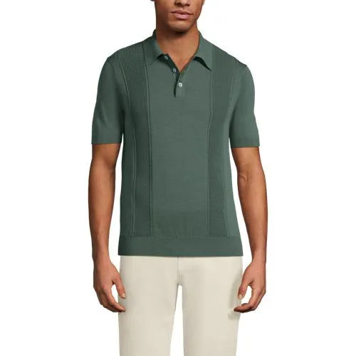 Men's Short Sleeve Vertical Rib Button Down Sweater Polo