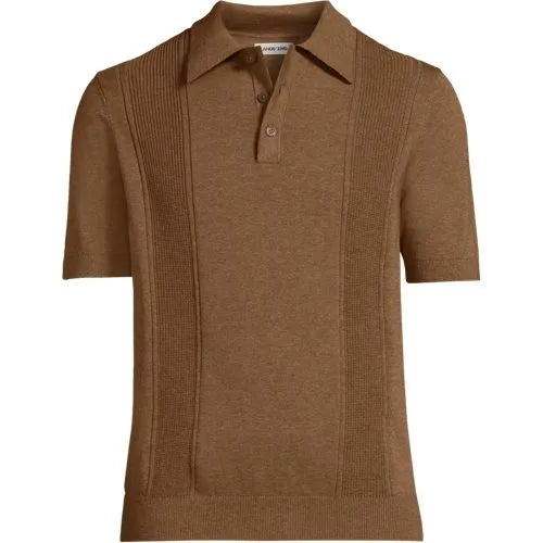 Men's Short Sleeve Vertical Rib Button Down Sweater Polo