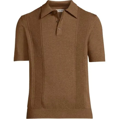 Men's Short Sleeve Vertical Rib Button Down Sweater Polo