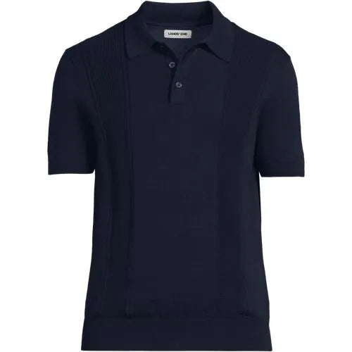 Men's Short Sleeve Vertical Rib Button Down Sweater Polo