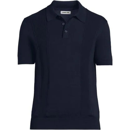 Men's Short Sleeve Vertical Rib Button Down Sweater Polo