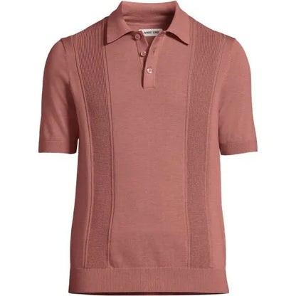 Men's Short Sleeve Vertical Rib Button Down Sweater Polo