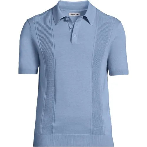 Men's Short Sleeve Vertical Rib Button Down Sweater Polo