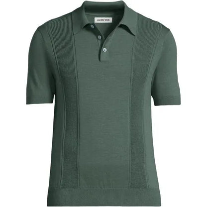 Men's Short Sleeve Vertical Rib Button Down Sweater Polo